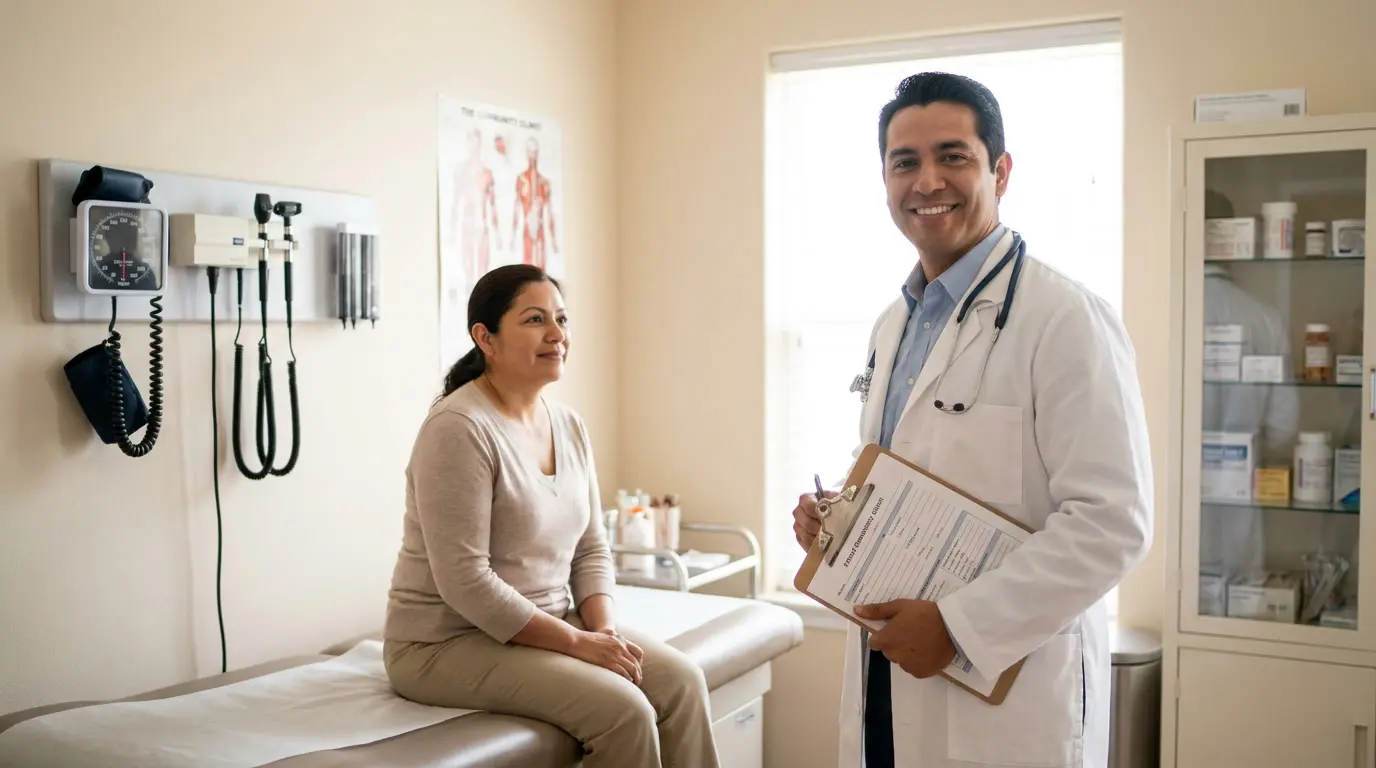 Médico autorizado por USCIS atendiendo un examen de inmigración en Houston